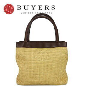 Chanel straw bag handbag Coco mark Black leather